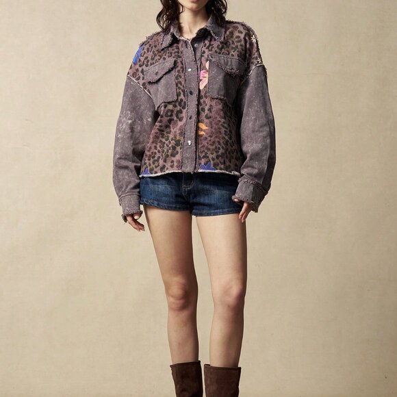 Multicolor Boho Women's Leopard Print Casual Woven Jacket - Picture 6 of 7